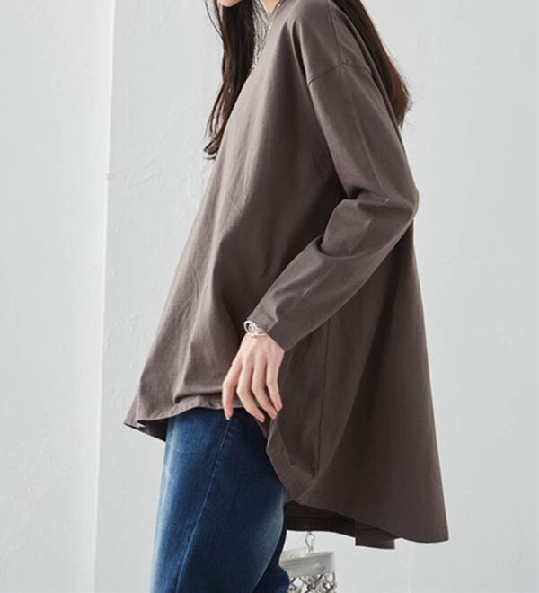 RANAN（ラナン）の「＜ＢＣ＞綿１００％ひんやりフレアーシルエットチュニック（カットソー）」｜詳細画像