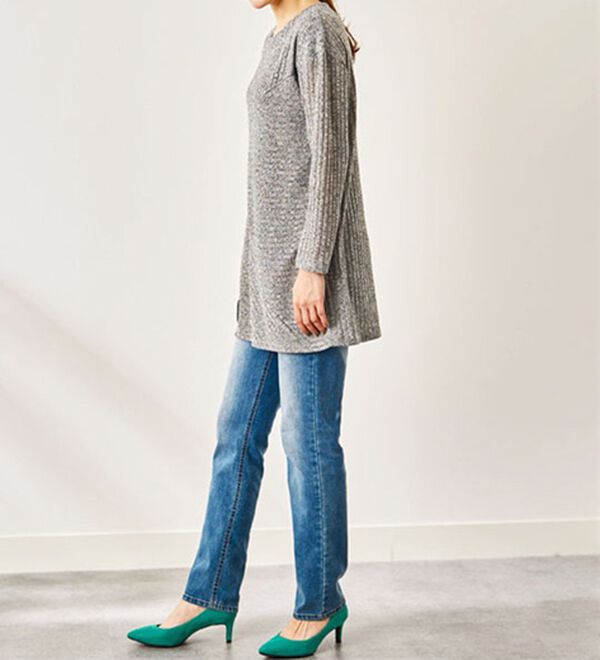 BELLUNA（ベルーナ）の「杢調テレコ素材切替デザインチュニック（チュニック）」｜詳細画像