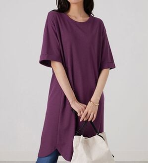 BELLUNA（ベルーナ）の「かのこ素材裾ラウンドチュニックワンピース（チュニックワンピース）」｜パープル