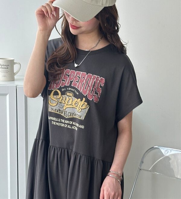 GeeRA（ジーラ）の「ピグメント風ティアードプリントＴシャツワンピース（カットソーワンピース）」｜詳細画像