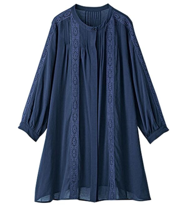 BELLUNA（ベルーナ）の「シアー素材マーガレットレース使いチュニック（チュニック）」｜ネイビー