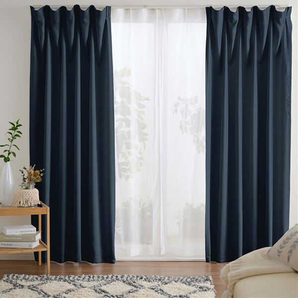 「お買得カーテンセット＜４枚組・洗える・無地・既製サイズ＞（ドレープカーテン）」｜ネイビー
