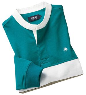 「＜ポロ・ビーシーエス＞スタンドラガーＴシャツ（メンズカットソー）」｜ブルーグリーン