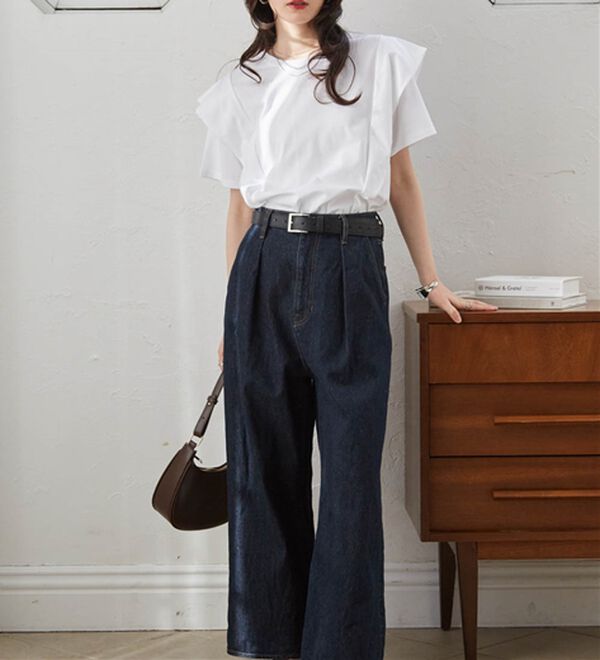 RANAN（ラナン）の「【ひんやり】華奢見えラッフルショルダーTシャツ（カットソー）」｜詳細画像