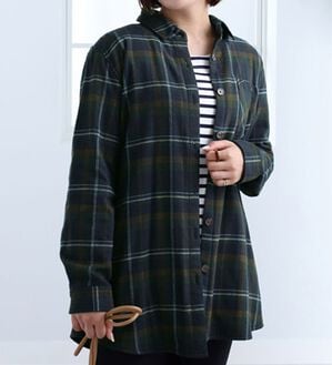 BELLUNA（ベルーナ）の「裏フリース素材チェック柄シャツジャケット（シャツ）」｜ネイビー系