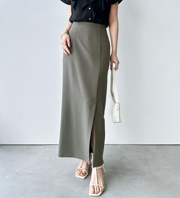 GeeRA（ジーラ）の「オンオフ着られる！スリットタイトスカート（ロングスカート）」｜チャコールグレー