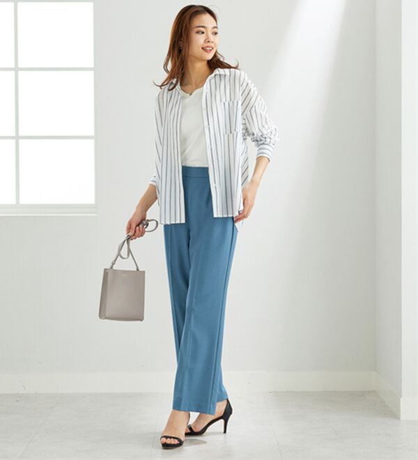 BELLUNA（ベルーナ）の「麻調ストレッチ素材美脚フレアーパンツ（フルレングスパンツ）」｜詳細画像