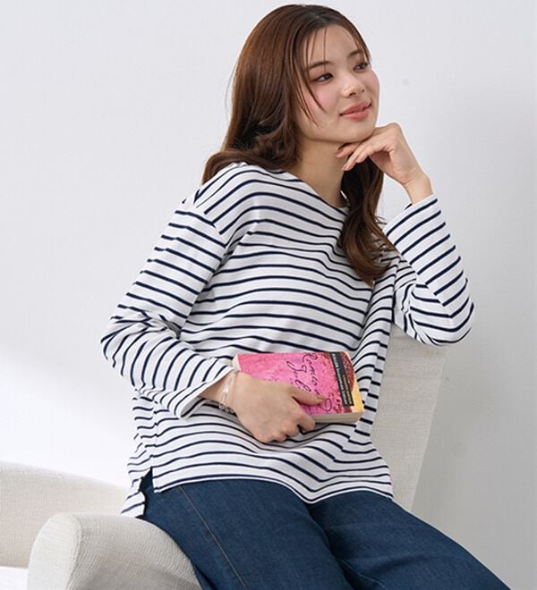 BELLUNA（ベルーナ）の「 ＜＆ｃｏｃｏｃｈｉ＞ハピネスコットン１００％ボーダープルオーバー（カットソー）」｜詳細画像