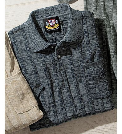 「＜ヘリンボーンクラブ＞日本製和紙入り涼感ニットポロシャツ（メンズポロシャツ）」