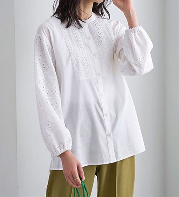 BELLUNA（ベルーナ）の「綿１００％レース切替デザインブラウス（ブラウス）」｜詳細画像