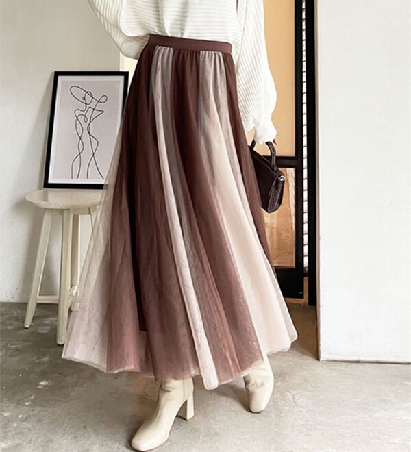 GeeRA（ジーラ）の「フレアーチュールロングスカート（ロングスカート）」｜モカ／ベージュ