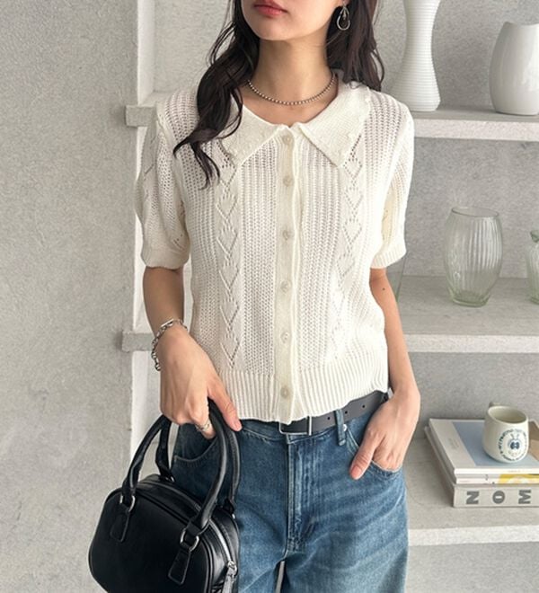 GeeRA（ジーラ）の「透かし編みポロ衿ニット（ニット・セーター）」｜詳細画像