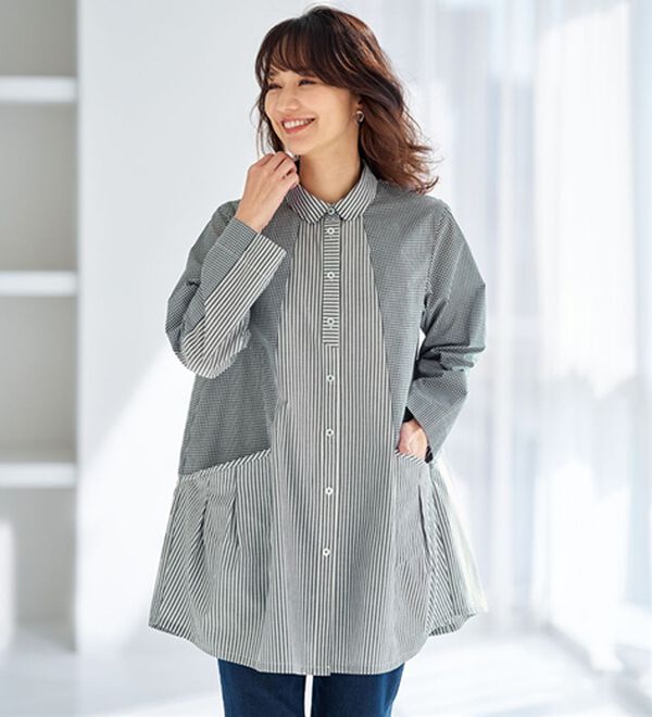 BELLUNA（ベルーナ）の「【２枚組】クレイジー切替チュニック（チュニック）」｜詳細画像