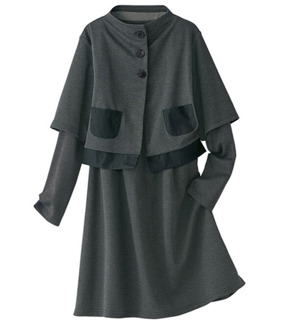 BELLUNA（ベルーナ）の「ボタンデザインカーディガンアンサンブル（アンサンブル）」｜チャコール系