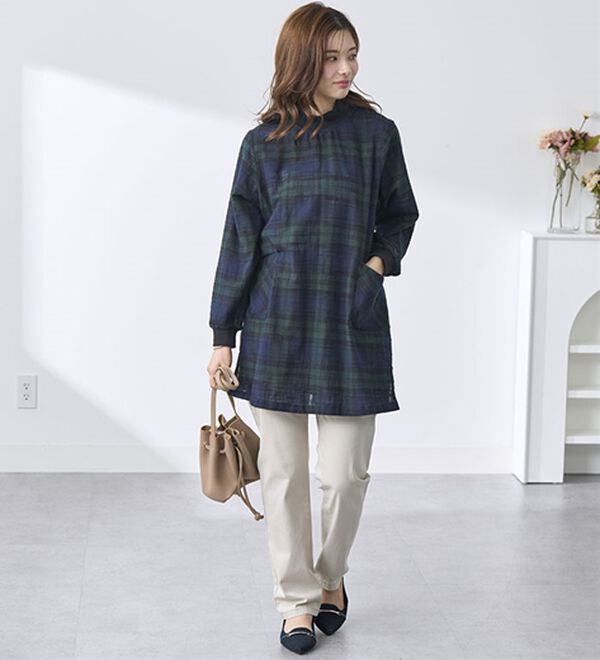 BELLUNA（ベルーナ）の「【２枚組】綿スラブ素材かっぽうチュニック（チュニック）」｜詳細画像