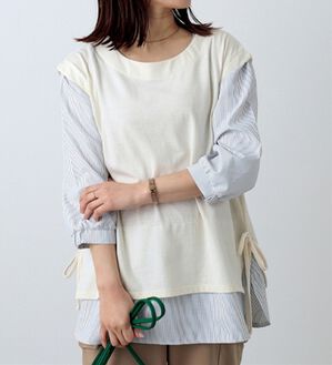 BELLUNA（ベルーナ）の「サイドリボン使いシャツフェイクチュニック（チュニック）」｜アイボリー系