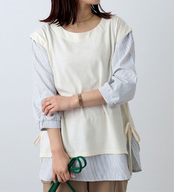 BELLUNA（ベルーナ）の「サイドリボン使いシャツフェイクチュニック（チュニック）」｜アイボリー系