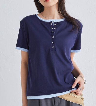 RANAN（ラナン）の「レイヤード風ヘンリーネックTシャツ（カットソー）」