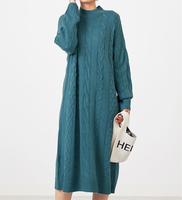 BELLUNA（ベルーナ）の「ケーブル柄ロング丈ニットワンピース（ニットワンピース）」｜詳細画像