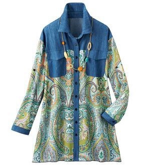 ルフラン（ルフラン）の「華やか柄シャツチュニック（シャツ）」｜ブルー系