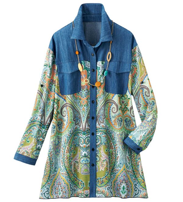 ルフラン（ルフラン）の「華やか柄シャツチュニック（シャツ）」｜ブルー系