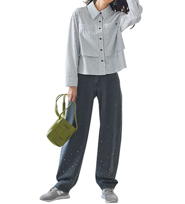 BELLUNA（ベルーナ）の「煌めきストーンカーブデニムパンツ（フルレングスパンツ）」｜詳細画像