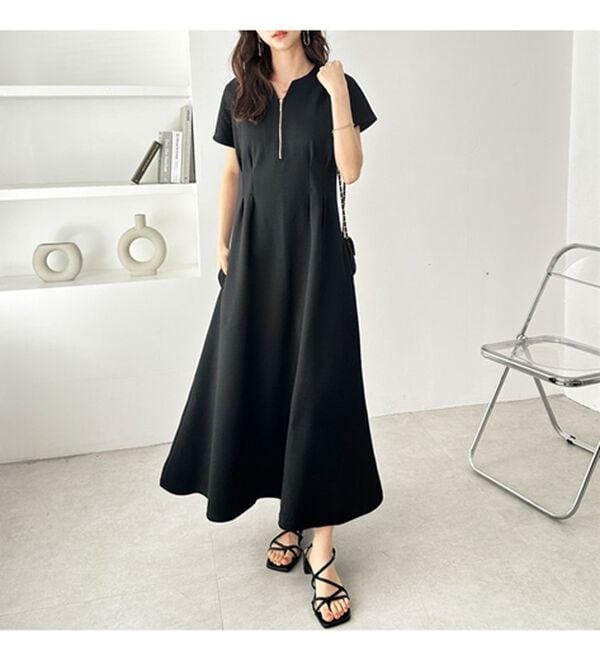 GeeRA（ジーラ）の「前後2WAYハーフジップフレンチ袖ワンピース（カットソーワンピース）」｜詳細画像