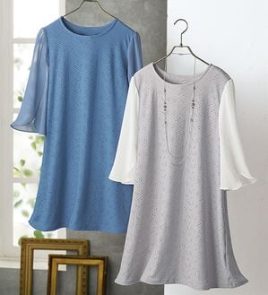 BELLUNA（ベルーナ）の「【体型カバー】花柄カットソーレース袖切替デザインチュニック（チュニック）」｜詳細画像
