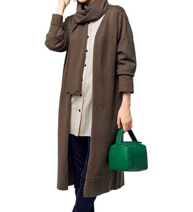 VINNO（ヴィノ）の「ストール付着流しロングニットカーディガン（アンサンブル）」