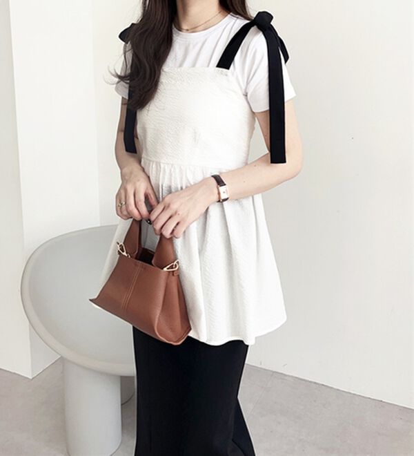 GeeRA（ジーラ）の「バイカラーぽこぽこリボンビスチェ（ブラウス）」｜詳細画像