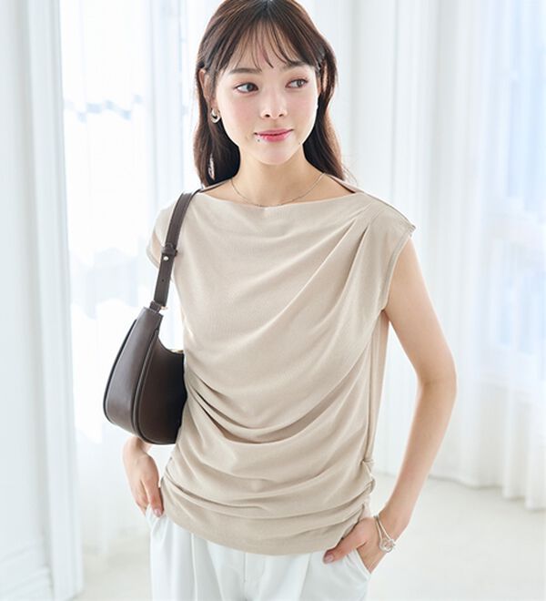 RANAN（ラナン）の「【ひんやり・ＵＶ】タックドレープフレンチスリーブカットソー（Tシャツ）」｜詳細画像