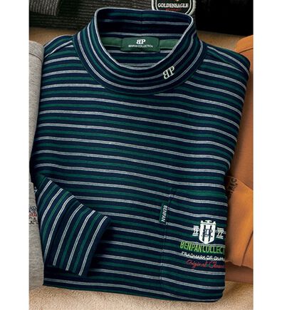 「柔らか素材のブランドハイネックシャツ（メンズカットソー）」