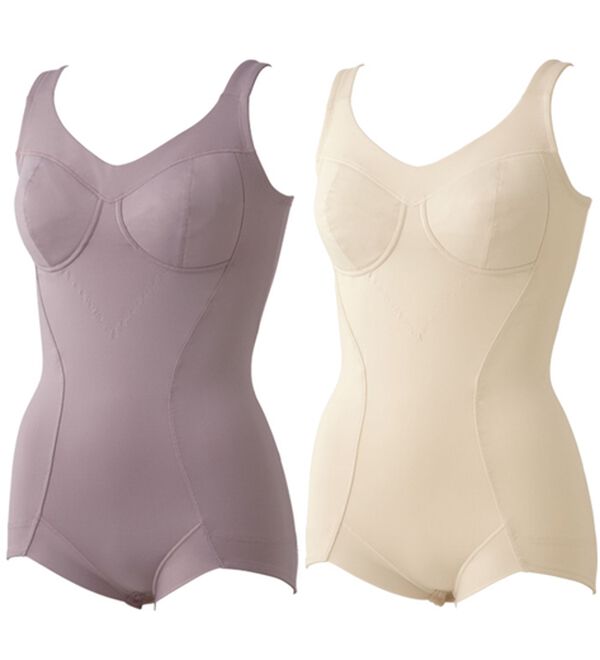 「【２色組】グラマーさんのグッと細見えボディスーツ（ボディスーツ・シェイパー）」｜2色組
