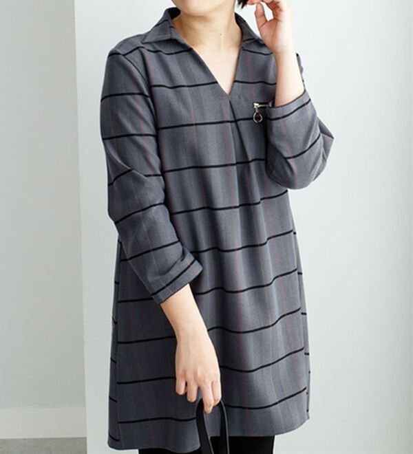 BELLUNA（ベルーナ）の「ジッパー使いスキッパーチュニック（チュニック）」｜チャコール系