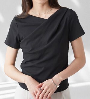 RANAN（ラナン）の「【ひんやり／着映え】上品ドレープリブＴシャツ（カットソー）」｜ブラック