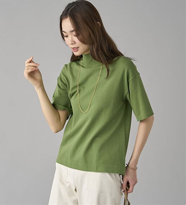 BELLUNA（ベルーナ）の「Ｔシャツが苦手な方に！ひんやり綿混ニットＴ【選べるデザイン】（ニット・セーター）」｜詳細画像