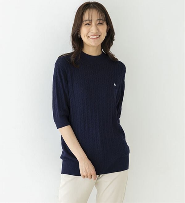 BELLUNA（ベルーナ）の「【ＰＯＬＯ　ＢＣＳ】ケーブル５分袖セーター（ニット・セーター）」｜詳細画像