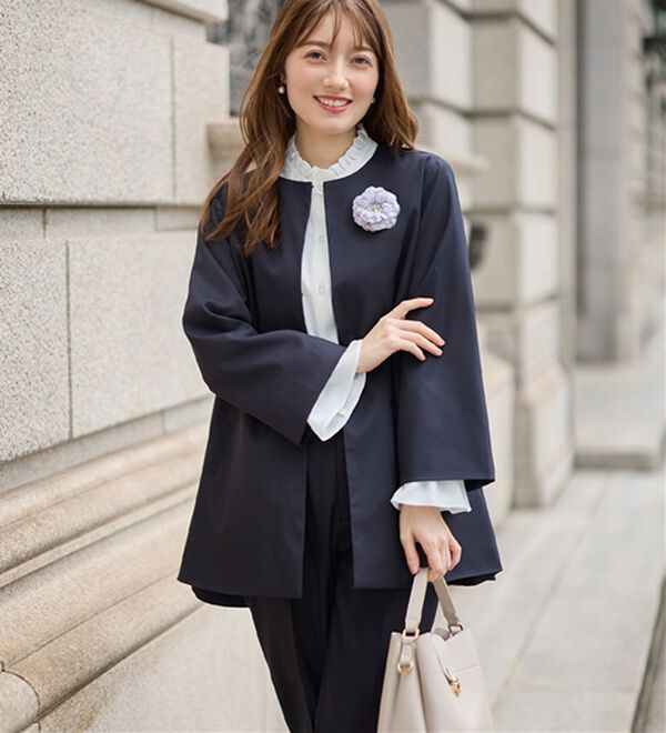 alotta（アロッタ）の「【３点セット】洗える！Ａラインロングジャケットスーツ（パンツスーツ）」｜ネイビー