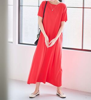RANAN（ラナン）の「＜ＢＣ＞綿１００％ひんやりポケット付マキシワンピース（その他ワンピース）」｜オレンジレッド