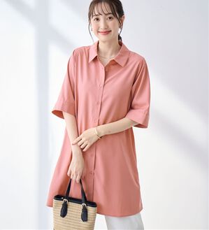 alotta（アロッタ）の「【接触冷感】さらっと快適シャツチュニックワンピース（チュニックワンピース）」｜ピンク