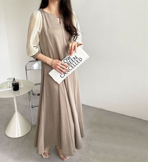 GeeRA（ジーラ）の「袖楊柳シアー美ラインワンピース（カットソーワンピース）」｜詳細画像