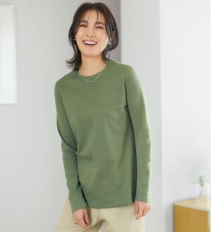 BELLUNA（ベルーナ）の「《ＨｕｇＲｅａｍコットン》オーガニックコットン１００％プルオーバー（Tシャツ）」｜カーキ