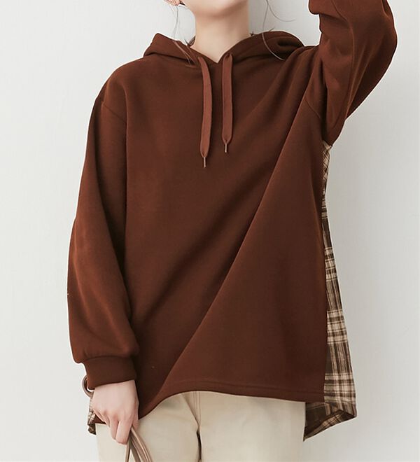 Viola e Viola（ヴィオラ エ ヴィオラ）の「ふわふわ裏起毛後チェックパーカー（パーカー）」｜詳細画像