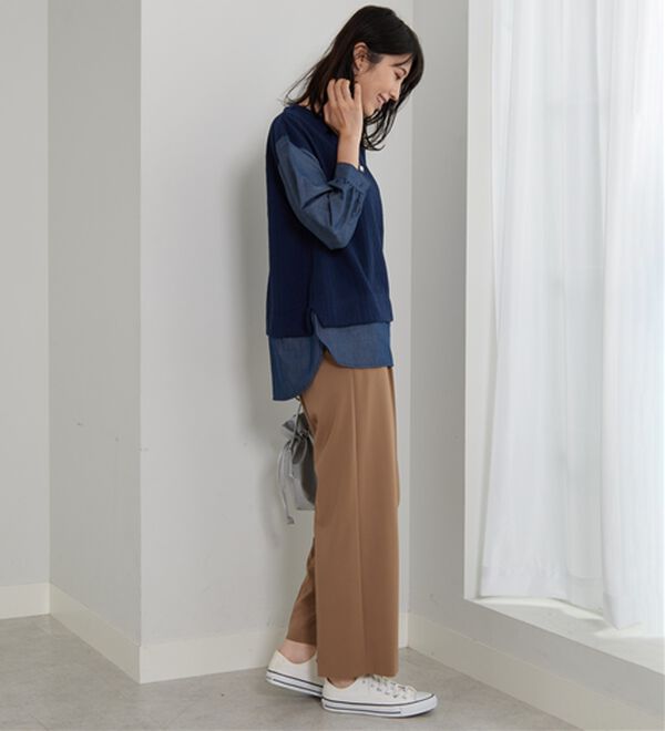 BELLUNA（ベルーナ）の「ケーブル&times;デニム切替チュニック（チュニック）」｜詳細画像