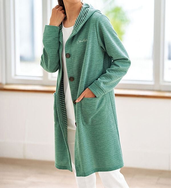 BELLUNA（ベルーナ）の「＜ＥＬＬＥ　Ａｃｔｉｖｅ＞裏ボーダーフードカーディガン（その他カーディガン）」｜グリーン