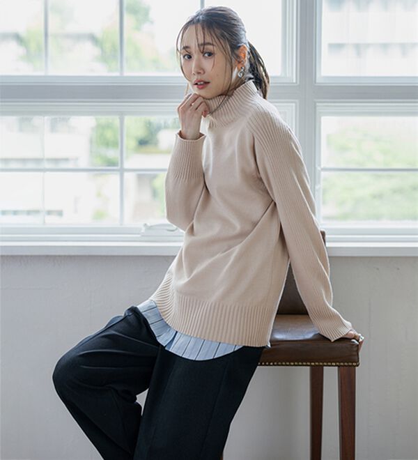 BELLUNA（ベルーナ）の「トレーナーがカジュアルすぎる方に！洗えるリブハイネックニット（ニット・セーター）」｜詳細画像