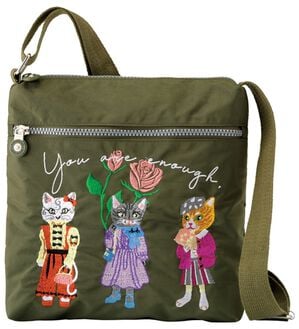 「猫さん刺繍ショルダーバッグ（ショルダーバッグ）」｜カーキ