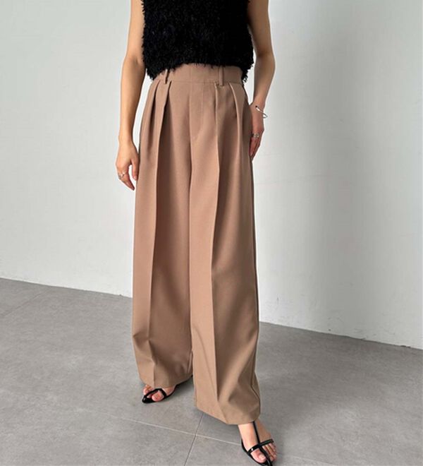 RANAN（ラナン）の「【選べる股下】きれい見え２タックワイドスラックス（ワイドパンツ・ガウチョ）」｜詳細画像