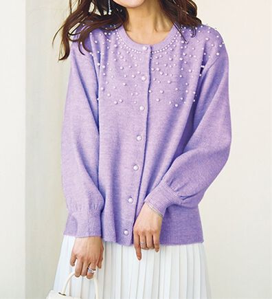 BELLUNA（ベルーナ）の「パールビーズ使いがかわいいニットカーディガン（ニットカーディガン）」