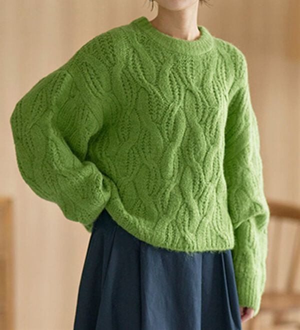 RANAN（ラナン）の「ビッグケーブル短丈ニット（ニット・セーター）」｜グリーン